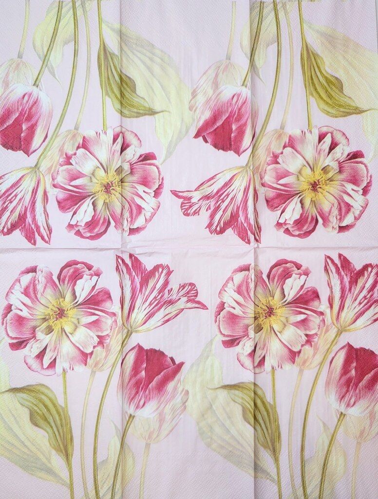 TWO Individual Paper Guest Decoupage Napkins - 2323 Pink Majestic Tulips