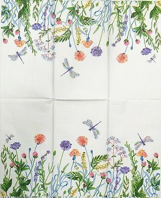 TWO Individual Paper Guest Decoupage Napkins - 1933 Dragonfly's Garden