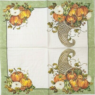 TWO Individual Paper Lunch Decoupage Napkins - 1710 Cornucopia Harvest