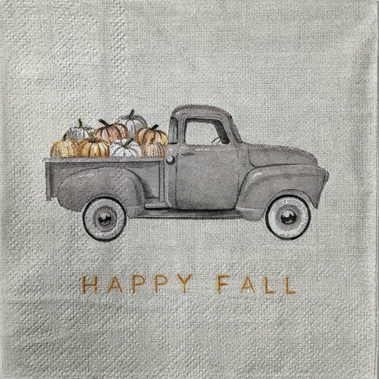 TWO Individual Paper Cocktail Decoupage Napkins - 1602 Happy Fall Gray Truck