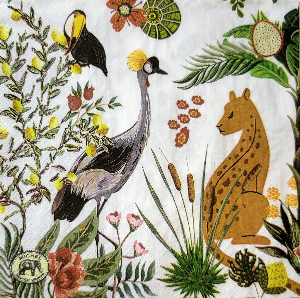 TWO Individual Paper Lunch Decoupage Napkins - 2345 Wild Lemon Jungle Animals