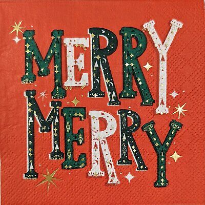 TWO Individual Paper Cocktail Decoupage Napkins - Merry Merry Red