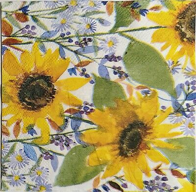 TWO Individual Paper Cocktail Decoupage Napkins - 1784 Golden Floral