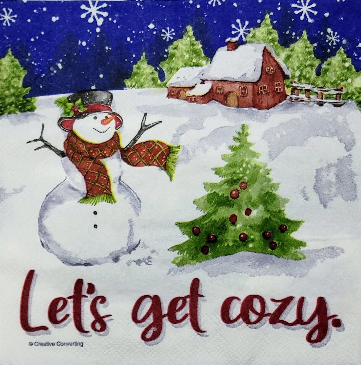 TWO Individual Paper Lunch Decoupage Napkins - 2294 Let's Get Cozy Snowman