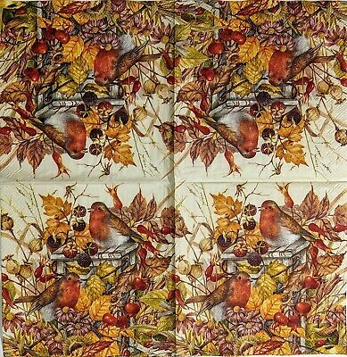 TWO Individual Paper Cocktail Decoupage Napkins - 1558 Fall's Bird Friends