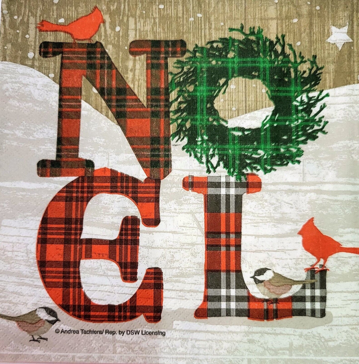 TWO Individual Paper Lunch Decoupage Napkins - 2157 Plaid Christmas Noel