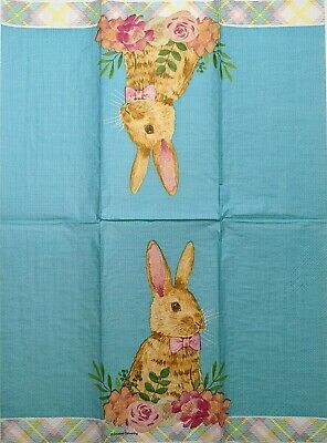 TWO Individual Paper Guest Decoupage Napkins - 1829 Bowtie Flower Patch Bunny