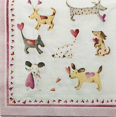 TWO Individual Paper Cocktail Decoupage Napkins - 1812 For the Love of Dogs