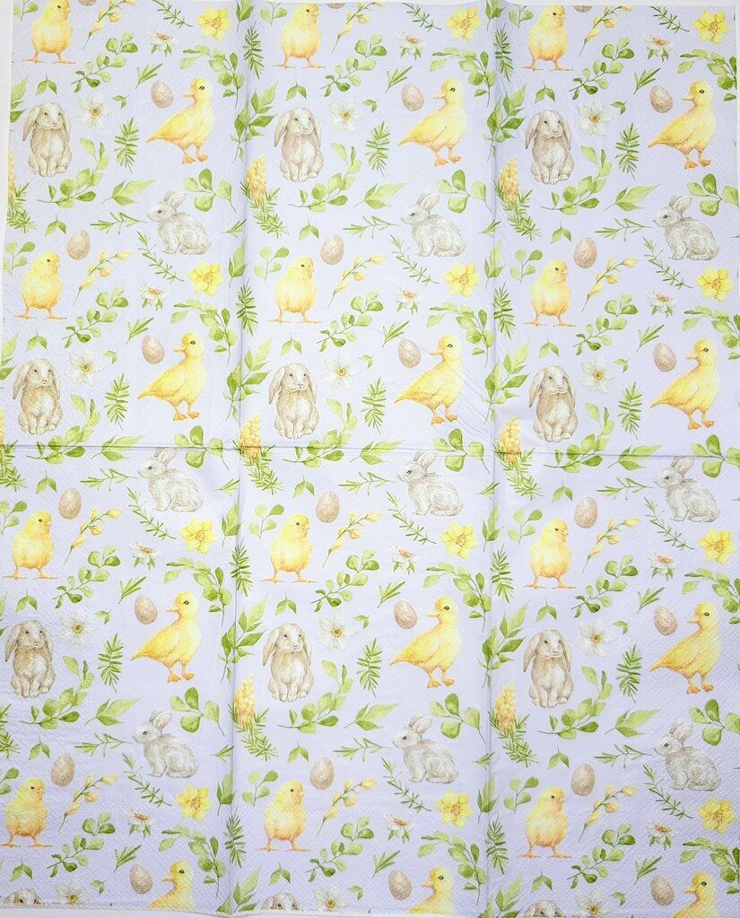 TWO Individual Paper Guest Decoupage Napkins - 2357 Easter Chicks and Bunnies