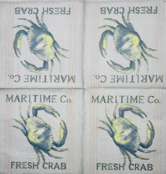 TWO Individual Paper Cocktail Decoupage Napkins - 2368 Maritime Co. Fresh Crab