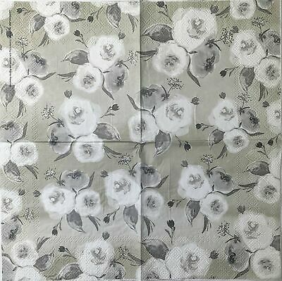 TWO Individual Paper Cocktail Decoupage Napkins - 1544 Lady Jane White Flowers
