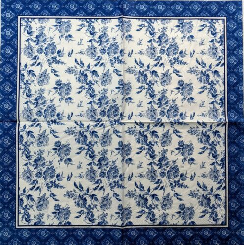 TWO Individual Paper Lunch Decoupage Napkins - Blue Floral Romance 1270