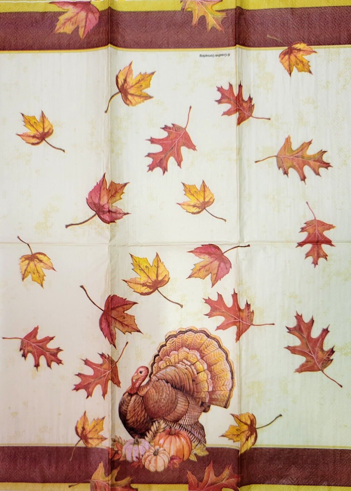 TWO Individual Paper Guest Decoupage Napkins - 2101 Thanksgiving Turkey & Leaves