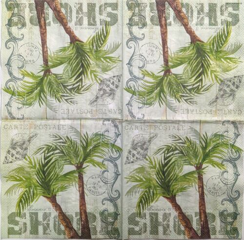 TWO Individual Paper Lunch Decoupage Napkins - Tahiti Shore w/ Palm Trees 1206