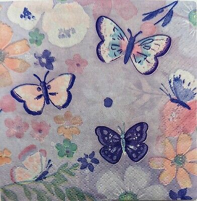 TWO Individual Paper Cocktail Decoupage Napkins - 1921 Flutter Butterflies