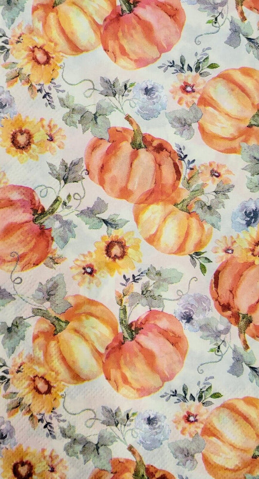 TWO Individual Paper Guest Decoupage Napkins - 2121 A Splash of Pumpkins