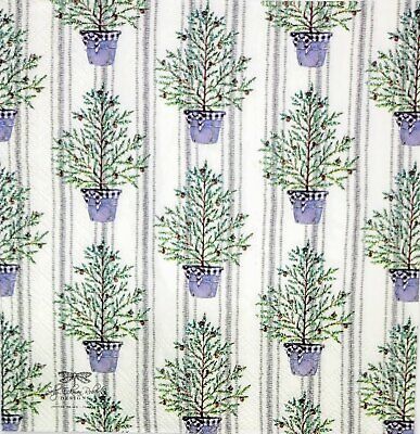 TWO Individual Paper Lunch Decoupage Napkins - 2045 Striped Potted Trees