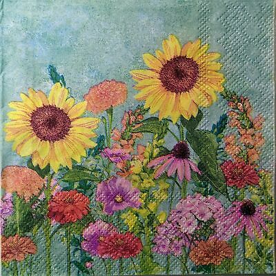 TWO Individual Paper Cocktail Decoupage Napkins - 1542 Sunflowers & Friends