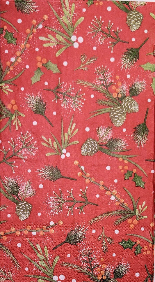 TWO Individual Paper Guest Decoupage Napkins - 2258 Pinecones and Berries