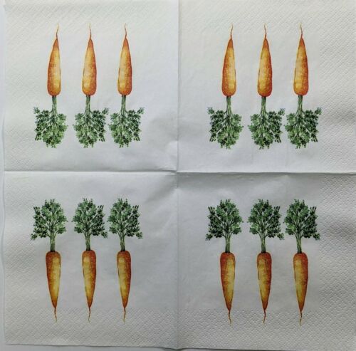 TWO Individual Paper Cocktail Decoupage Napkins - Carrots In Line 1262