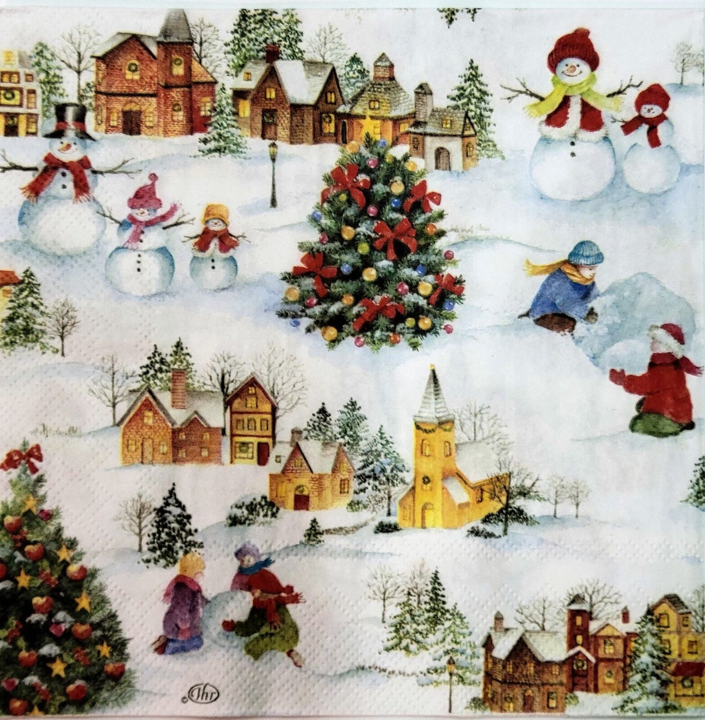 2 Individual Paper Lunch Decoupage Napkins - 2141 Happy Christmas Time Village