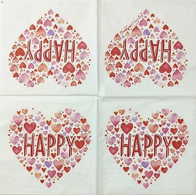 TWO Individual Paper Cocktail Decoupage Napkins - 1762 Happy Heart Day