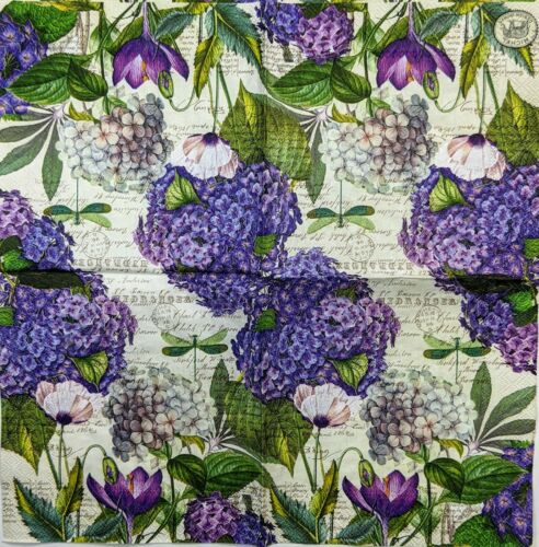 TWO Individual Paper Cocktail Decoupage Napkins- Purple Hydrangea 1151