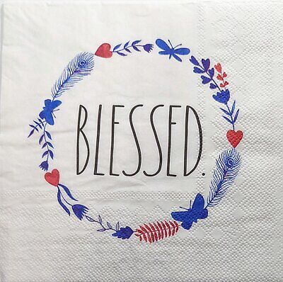 TWO Individual Paper Lunch Decoupage Napkins - 2007 Blessed Patriotic Wreath