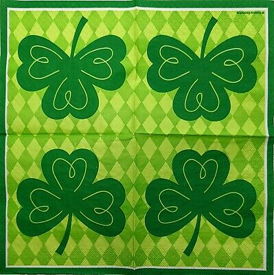 TWO Individual Paper Cocktail Decoupage Napkins - 1811 Harlequin Shamrocks