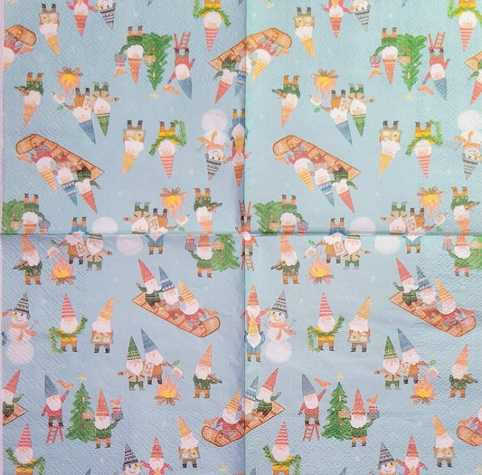 TWO Individual Paper Cocktail Decoupage Napkins - 2231 Christmas Gnomes