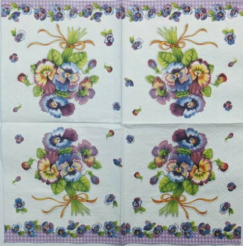 TWO Individual Paper Cocktail Decoupage Napkins- Pansy Flower Bunch 1318