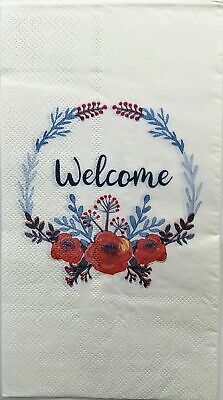 TWO Individual Paper Guest Decoupage Napkins - 1444 Poppy Welcome Wreath