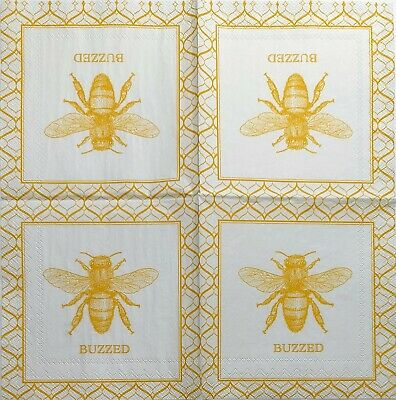 TWO Individual Paper Cocktail Decoupage Napkins - 1944 Golden Bee Buzzed