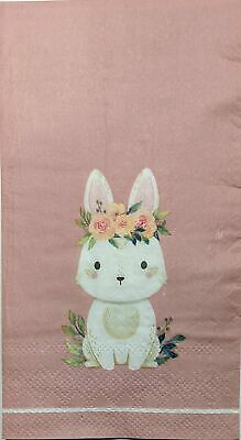 TWO Individual Paper Guest Decoupage Napkins - 1879 Floral Bunny on Pink