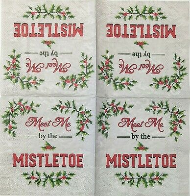 TWO Individual Paper Cocktail Decoupage Napkins - 1768 Meet Me By The Mistletoe