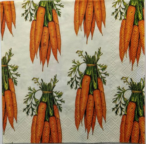 TWO Individual Paper Lunch Decoupage Napkins - Carrot Bunches Easter 1218