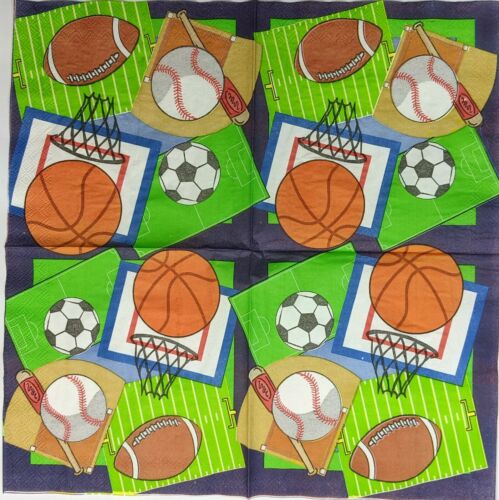 TWO Individual Paper Lunch Decoupage Napkins - Sports Balls 1120