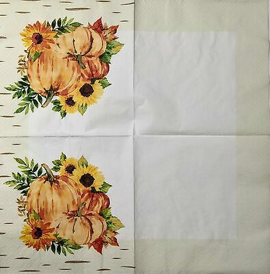 TWO Individual Paper Lunch Decoupage Napkins - 1606 Pumpkins & Sunflowers