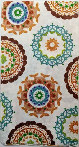 TWO Individual Paper Guest Decoupage Napkins-Colorful Mandalas Orange 1095