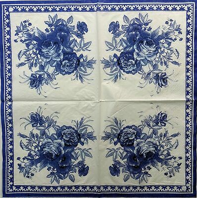 TWO Individual Paper Lunch Decoupage Napkins - 1496 Romantic Blue Floral