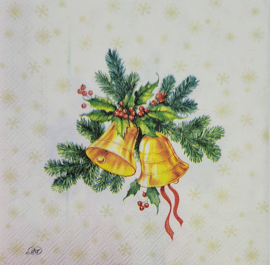 TWO Individual Paper Cocktail Decoupage Napkins - 2179 Festive Christmas Bells