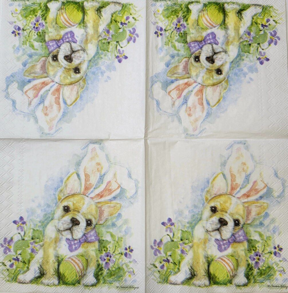 TWO Individual Paper Cocktail Decoupage Napkins - 2330 Easter French Bulldog