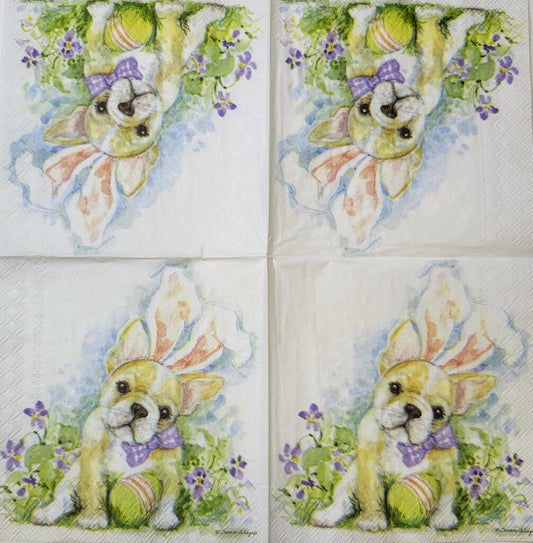 TWO Individual Paper Cocktail Decoupage Napkins - 2330 Easter French Bulldog