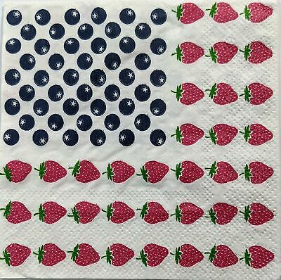 TWO Individual Paper Cocktail Decoupage Napkins - 1386 Patriotic USA Berry Flag