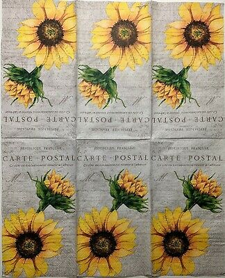 TWO Individual Paper Guest Decoupage Napkins - 1552 Sunflower Carte Postal