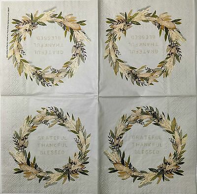 TWO Individual Paper Cocktail Decoupage Napkins - 1600 Grateful Autumn Wreath