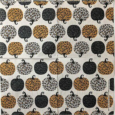 TWO Individual Paper Cocktail Decoupage Napkins - 1598 Animal Print Pumpkins