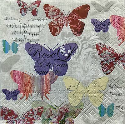 TWO Individual Paper Cocktail Decoupage Napkins - 1418 Eternal Butterflies