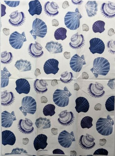 TWO Individual Paper Guest Decoupage Napkins - Blue Seashells Decorative 1221