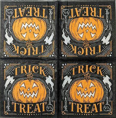 TWO Individual Paper Cocktail Decoupage Napkins - 1597 Trick or Treat Pumpkin